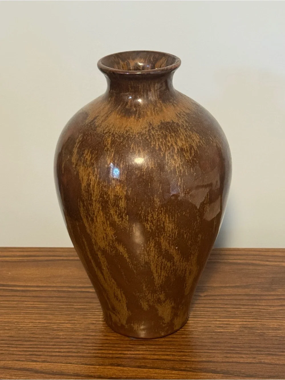Handmade Brown Ceramic Decorative Vase - Marked ‘91 no artist - 13”x5”